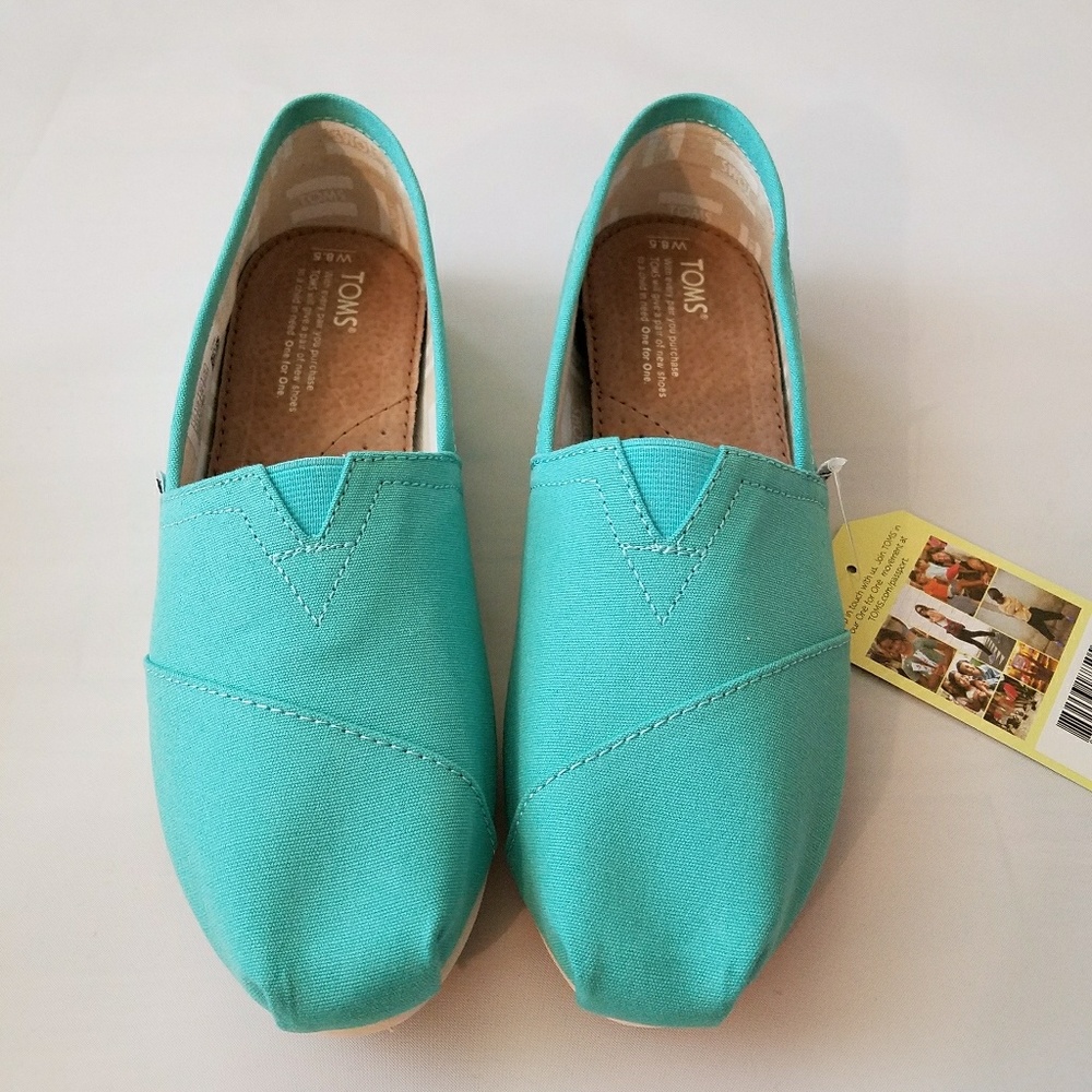 NEW TOMS CLASSIC TURQUOISE CANVAS SLIP ON SNEAKER